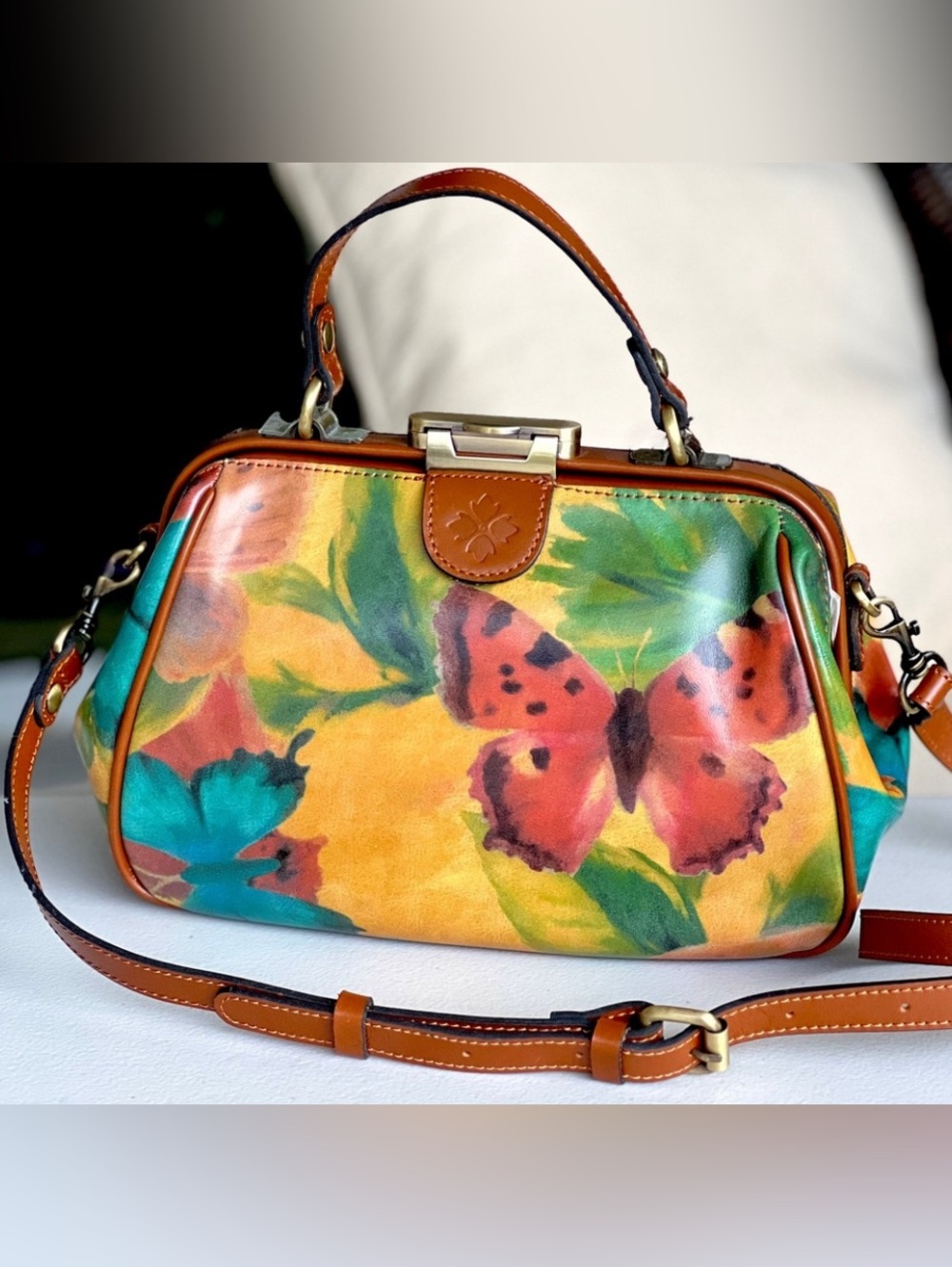 PATRICIA NASH Gracchi Watercolor butterfly collection satchel crossbody strap